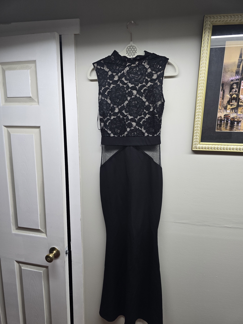 lululemon athletica Black Lace and Sheer Panel Maxi Dress
